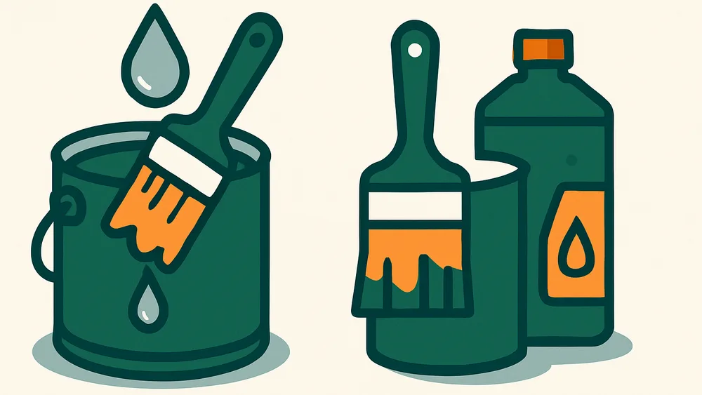Water-based latex paint cleans up with water; oil-based paint needs solvent, the quickest way to tell them apart