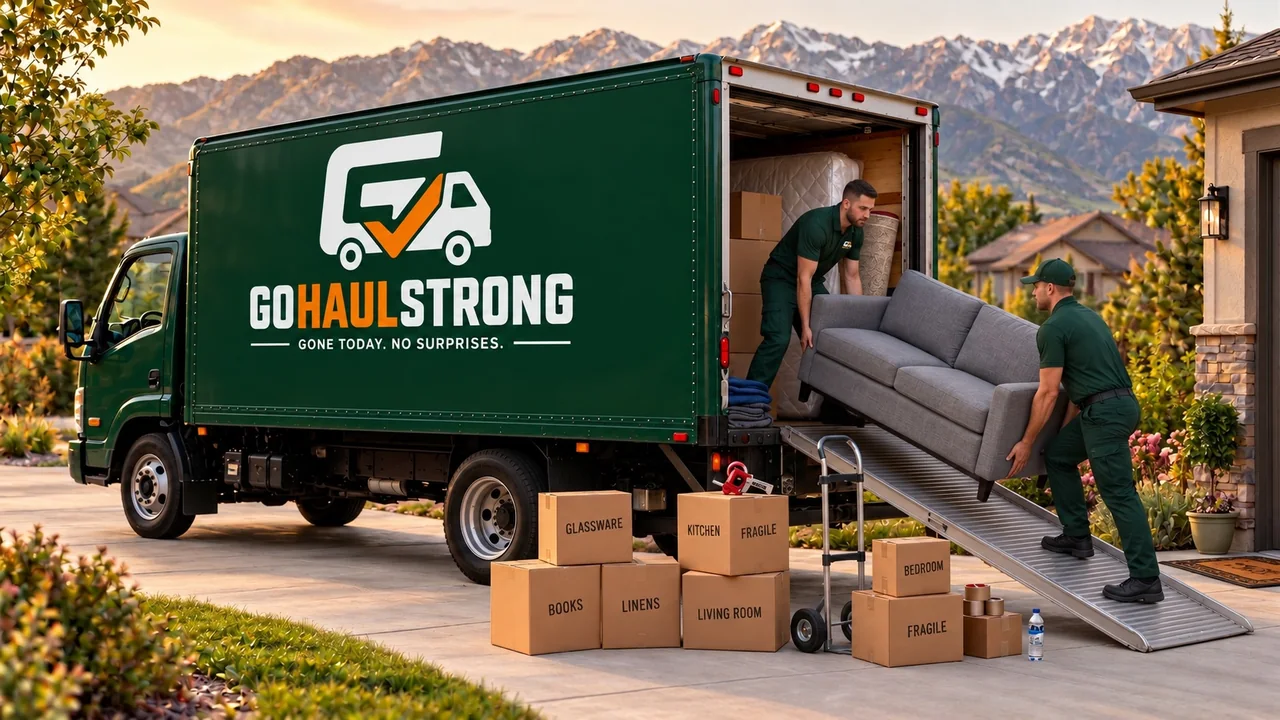 GoHaulStrong crew loading old furniture from a home near Founders Park in Centerville, UT.